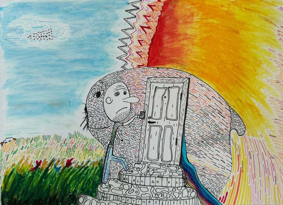 Creature - Ink, color pens, oil pastel, paper